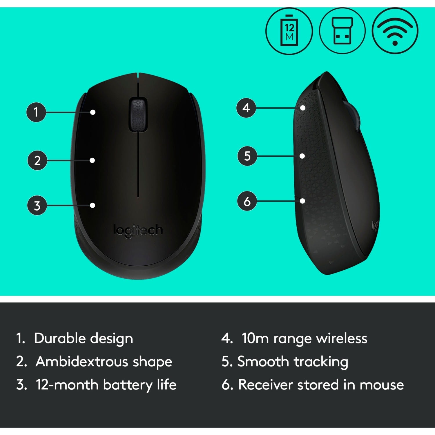 Logitech b170 muis (zwart, draadloos)
