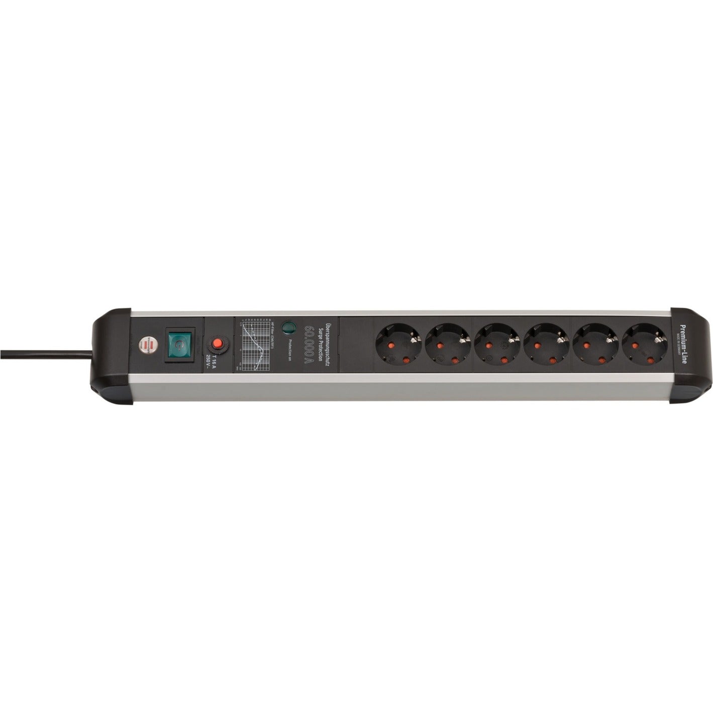 Brennenstuhl premium-protect-line, stekkerdoos 6-voudig met overspanningsbeveiliging (3m kabel, met schakelaar, made in germany)