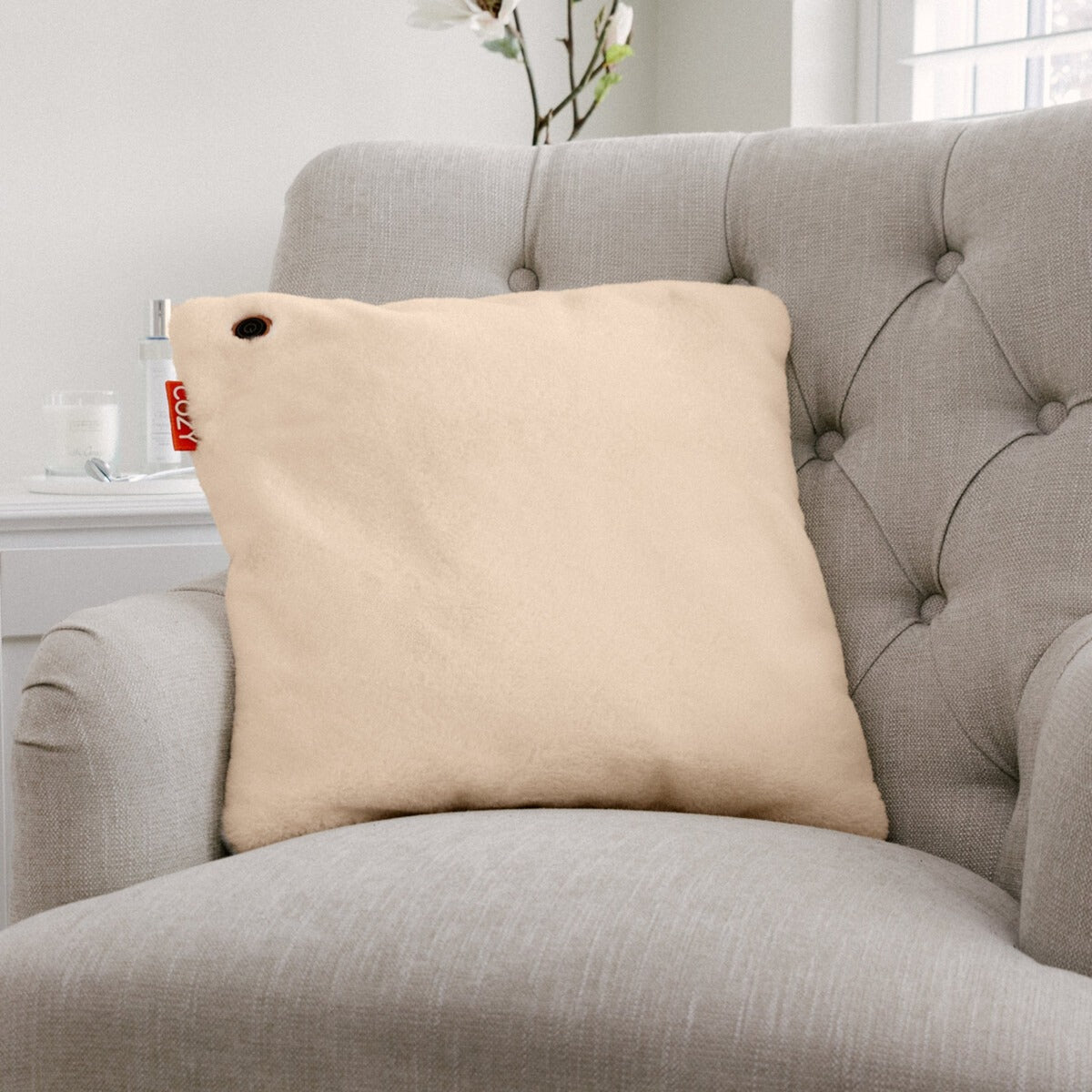 Cozy una teddy 45 x 45 cm draadloos warmtekussen (lichtbeige, powerbank 5000 mah)