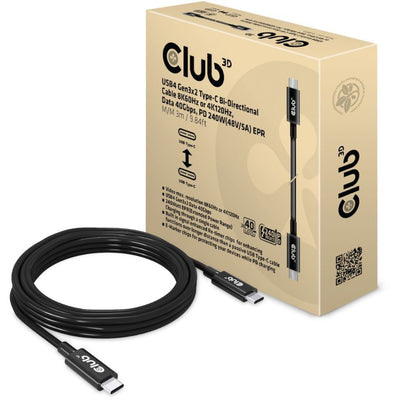 Club 3d usb4 gen 3x2 kabel (zwart, 3 meter, 240 w)