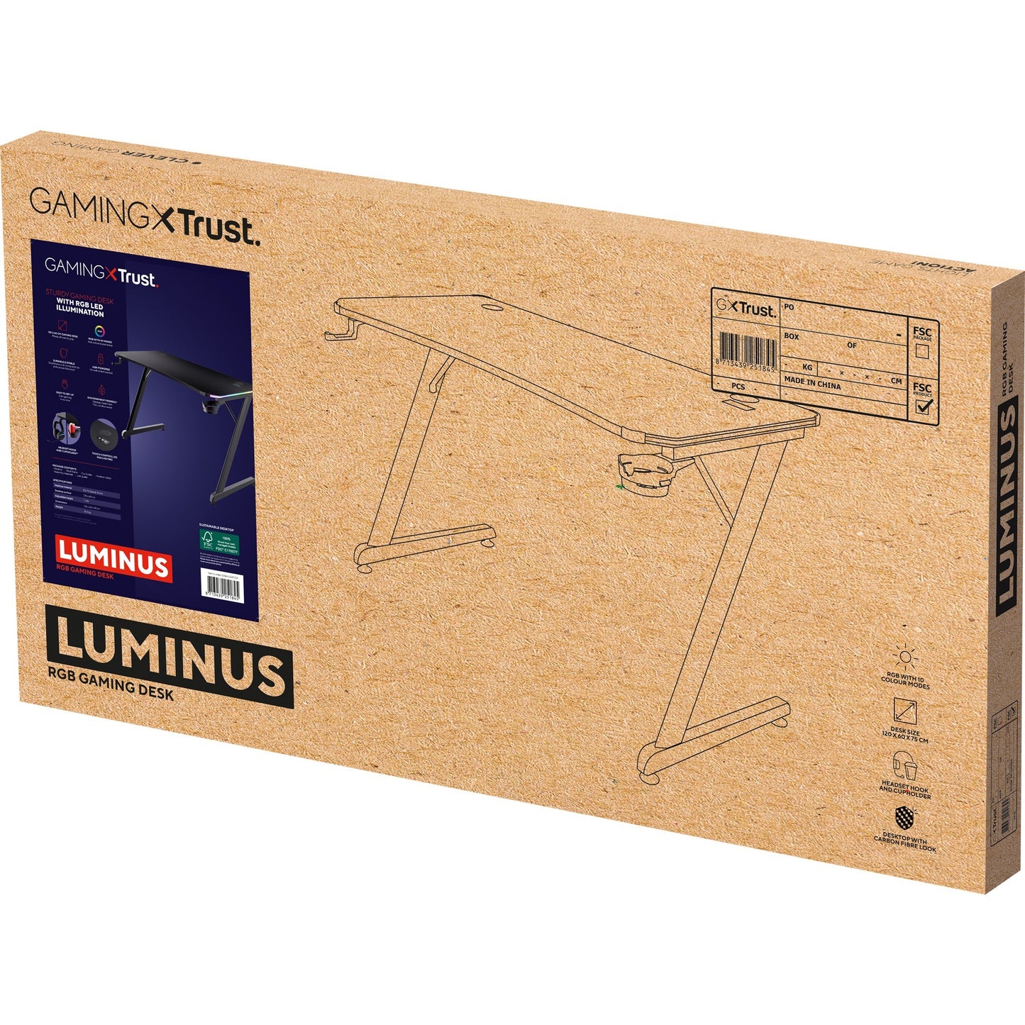 Trust gxt 709 luminus rgb-gamingbureau gaming desk (zwart)