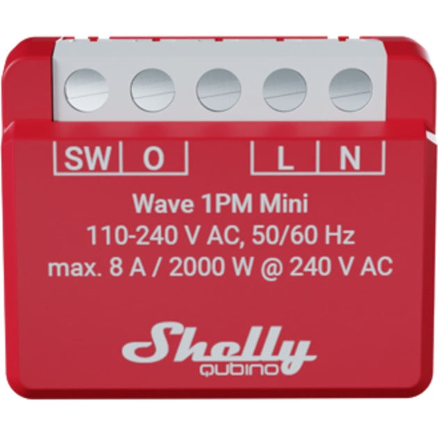 Shelly qubino wave 1pm mini relais (rood wit, 1-kanaals, z-wave)