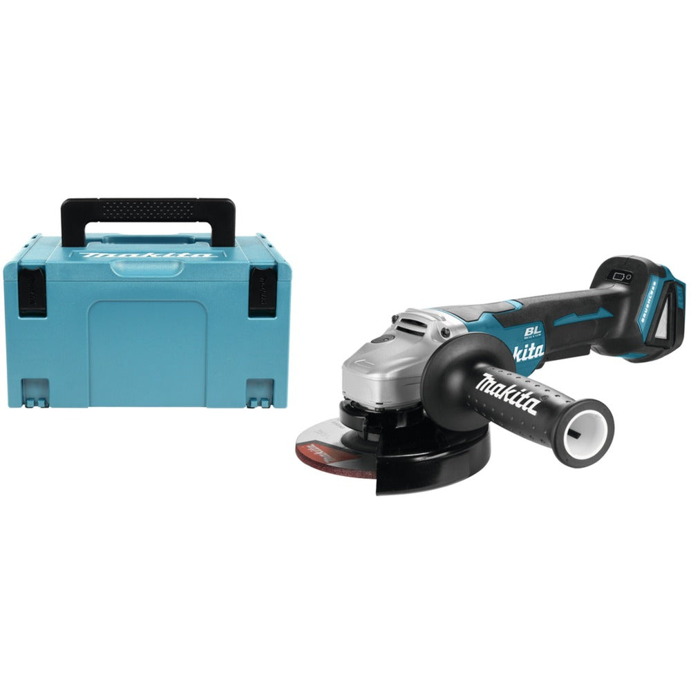 Makita 18 v haakse slijper 125 mm dga505zj (blauw zwart, accu's en lader niet inbegrepen | in mbox | veiligheidsschakelaar)