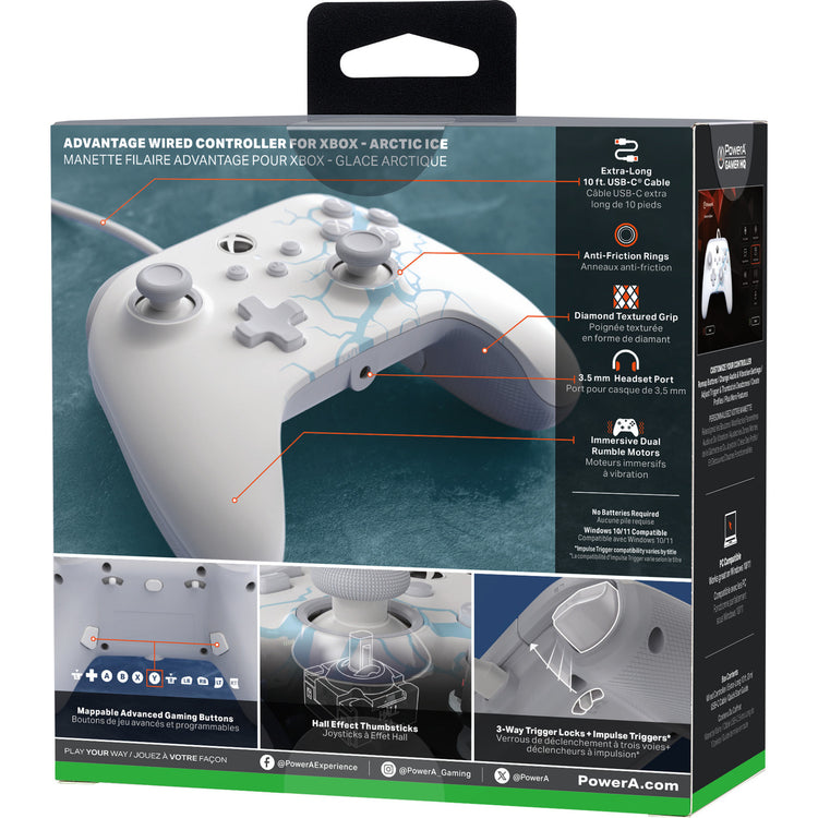 Powera advantage controller met kabel voor de xbox series x|s - poolijs (wit blauw, xbox series x|s, xbox one, pc)