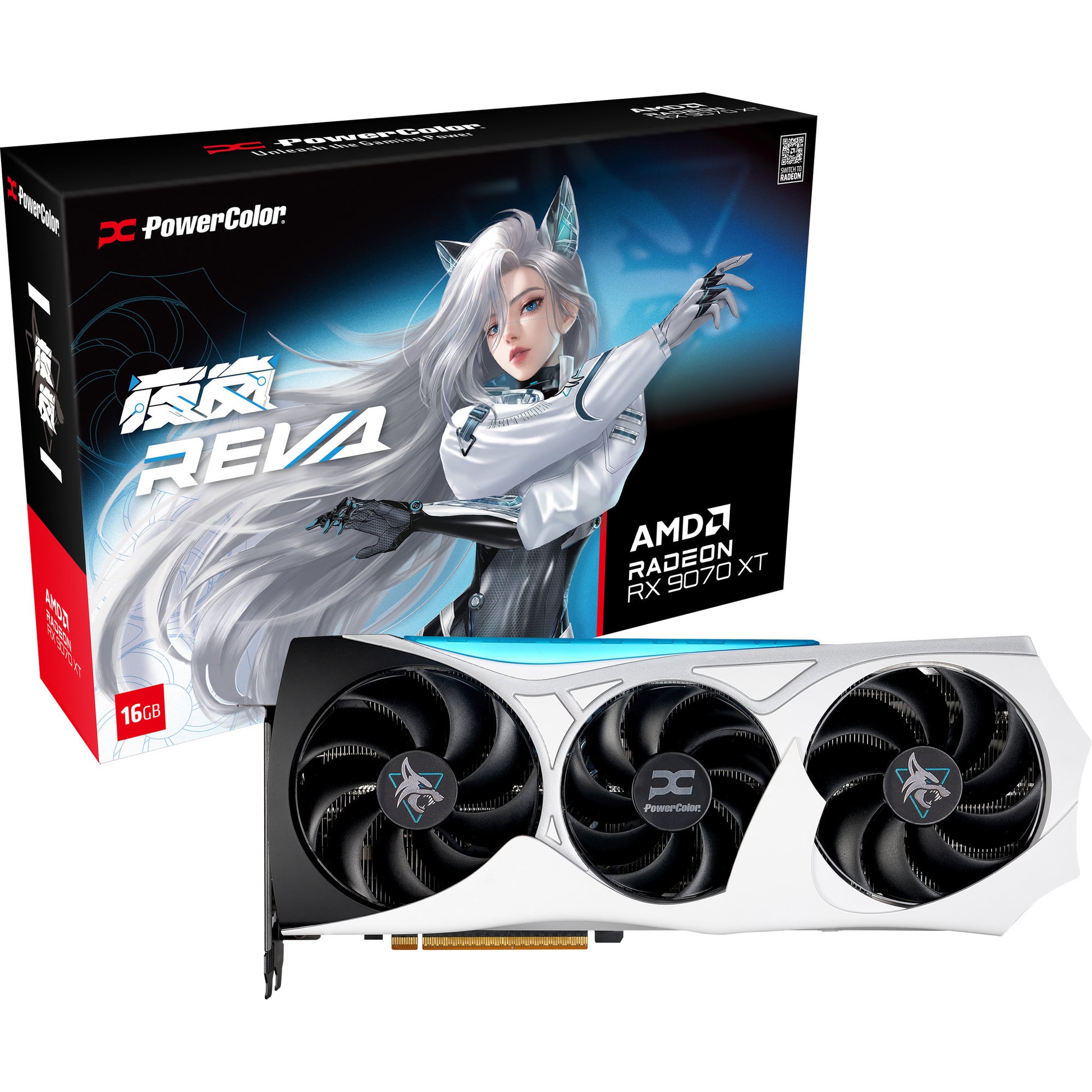 Powercolor radeon rx 9070 xt hellhound reva16gb limited edition grafische kaart (wit zwart, rdna4, gddr6, 3x displayport, 1x hdmi)