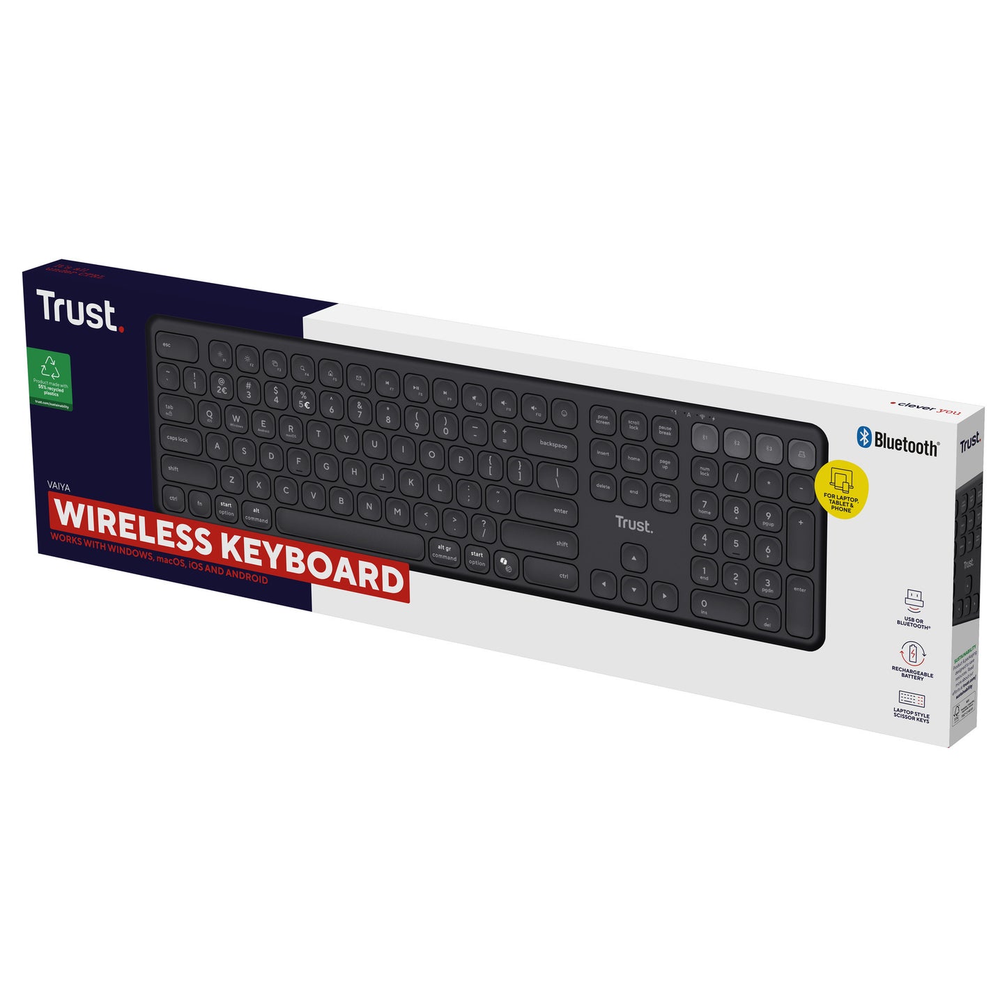 Trust vaiya draadloos toetsenbord (zwart, us lay-out (qwerty), 100%, bluetooth 2.4ghz)