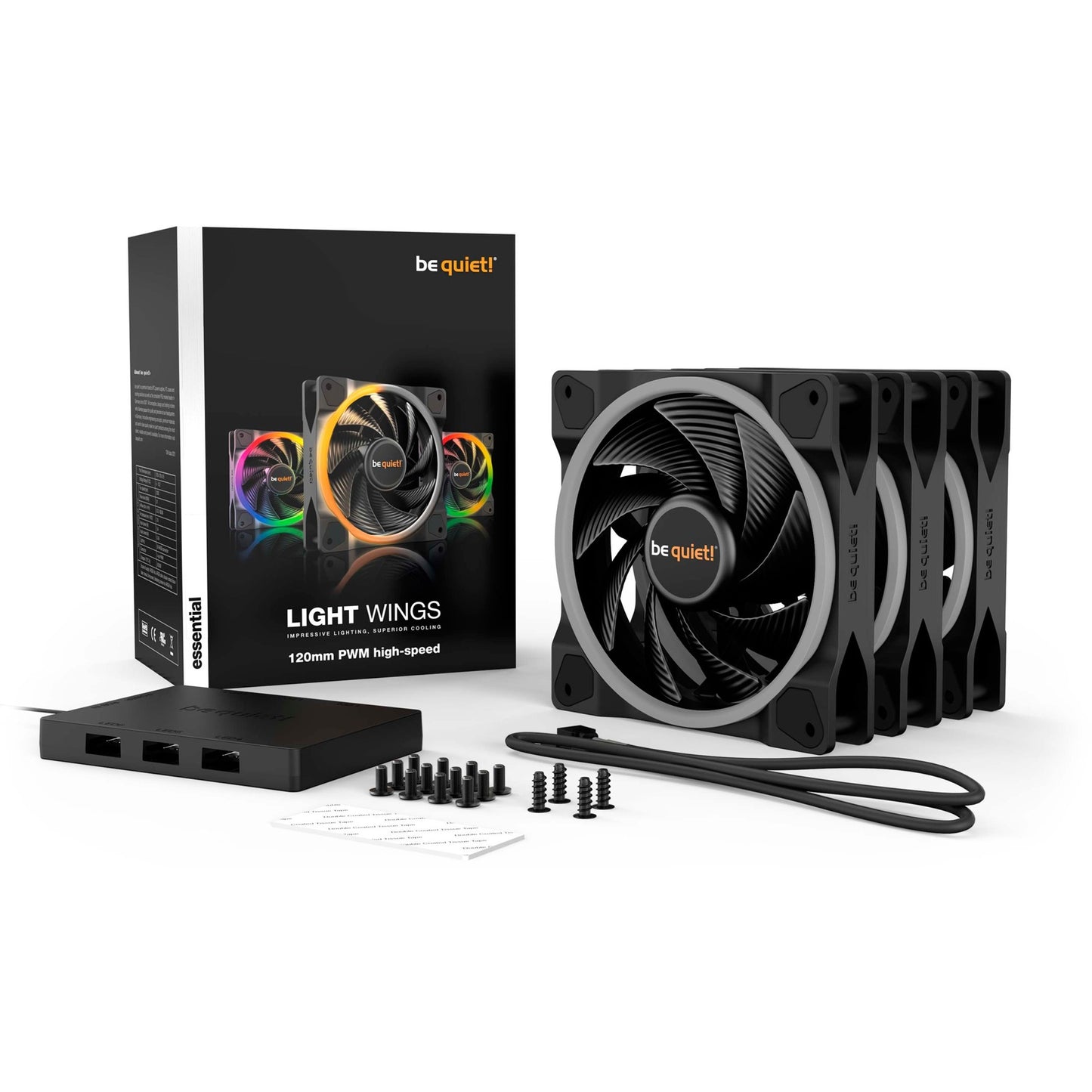 Be quiet! light wings pwm high-speed rgb case fans (zwart, 3 stuks, 120 x 120 x 25 mm)