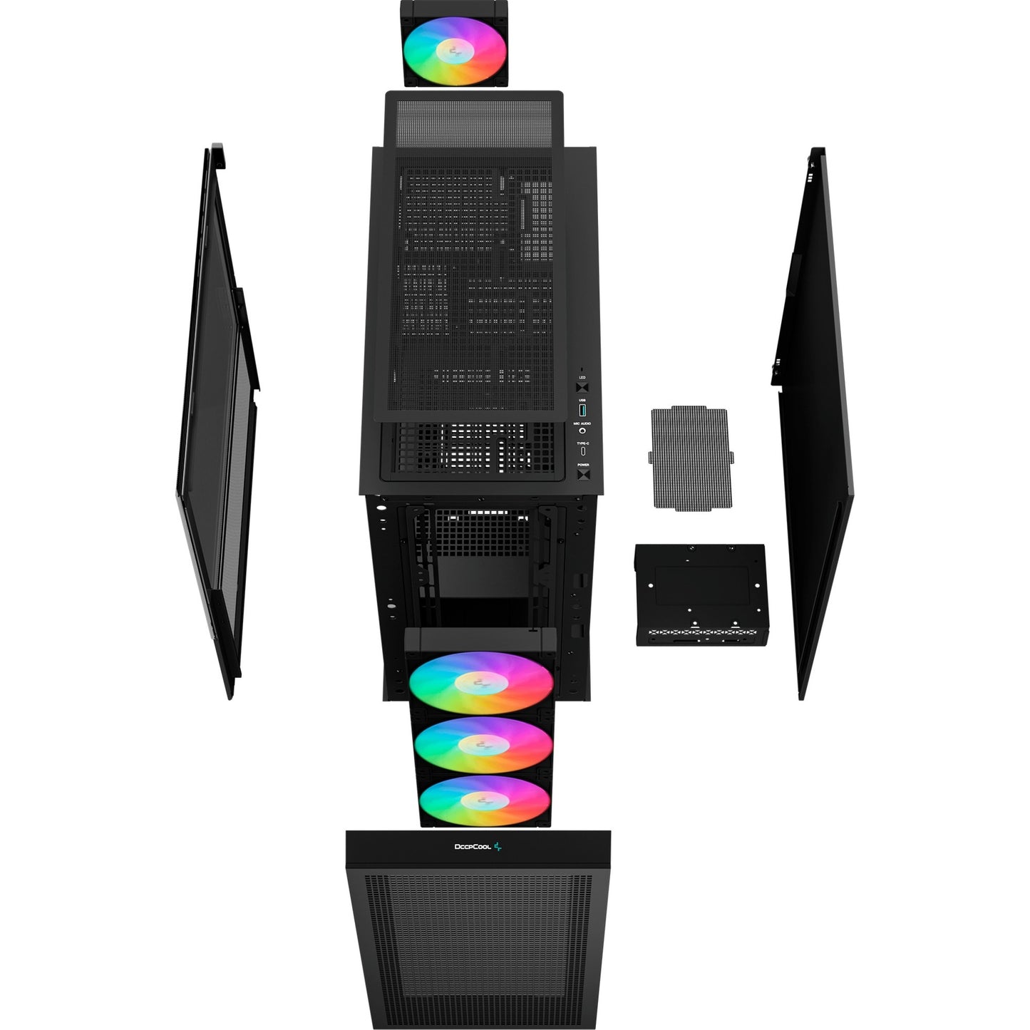 Deepcool ch560 midi tower behuizing (zwart | 1x usb-a | 1x usb-c | rgb | window)