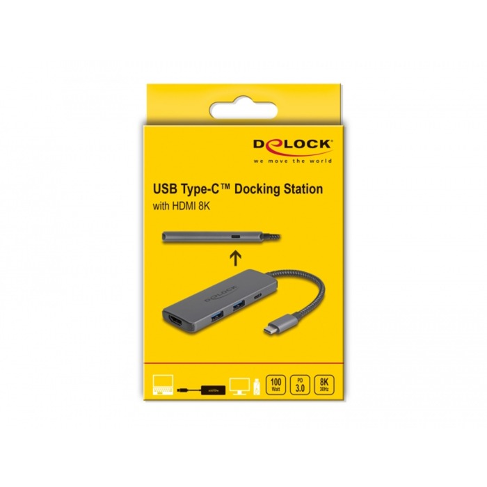Delock usb type-c docking station 8k (donkergrijs, hdmi, usb, pd 3.0 100 w)