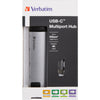Verbatim usb 3.2 gen 1 multiport hub, usb-c > 2x usb-a + usb-c + hdmi + rj-45 usb-hub (zilver zwart, pd, opladen tot 100 watt)