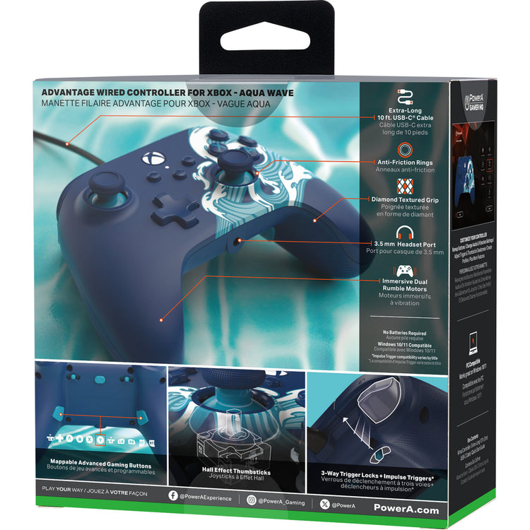 Powera advantage controller met kabel voor de xbox series x|s - watergolf (azuurblauw, xbox series x|s, xbox one, pc)