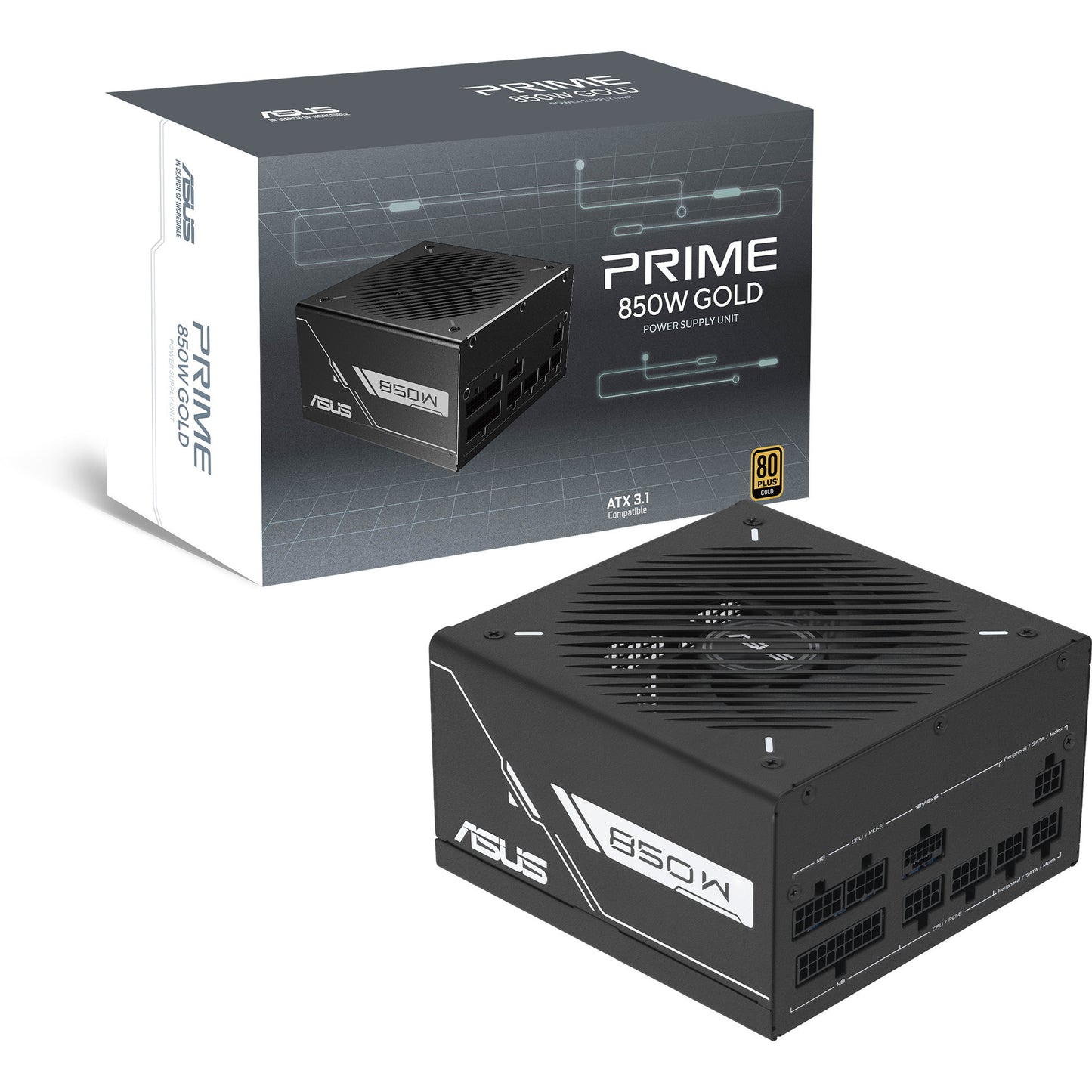 Asus prime gold black edition modulaire 850 watt voeding (zwart, 1x 12v-2x6, 3x pcie)
