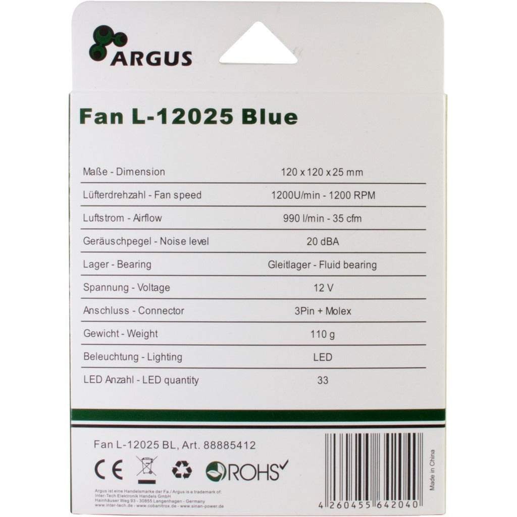 Inter-tech l-12025 120x120x25mm case fan (zwart, 120 x 120 x 25 mm)