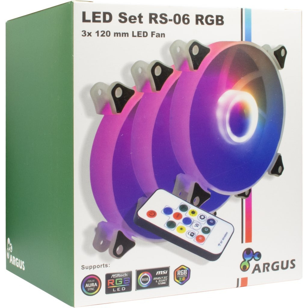 Inter-tech argus rgb-fan set rs-06 case fans (3 stuks, 120 x 120 x 25 mm, pwm)