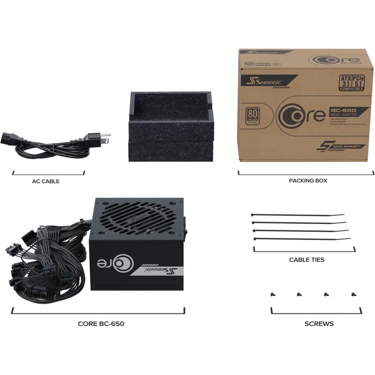 Seasonic core bc-650 atx 3.1 650 watt voeding (zwart, 2x pcie)