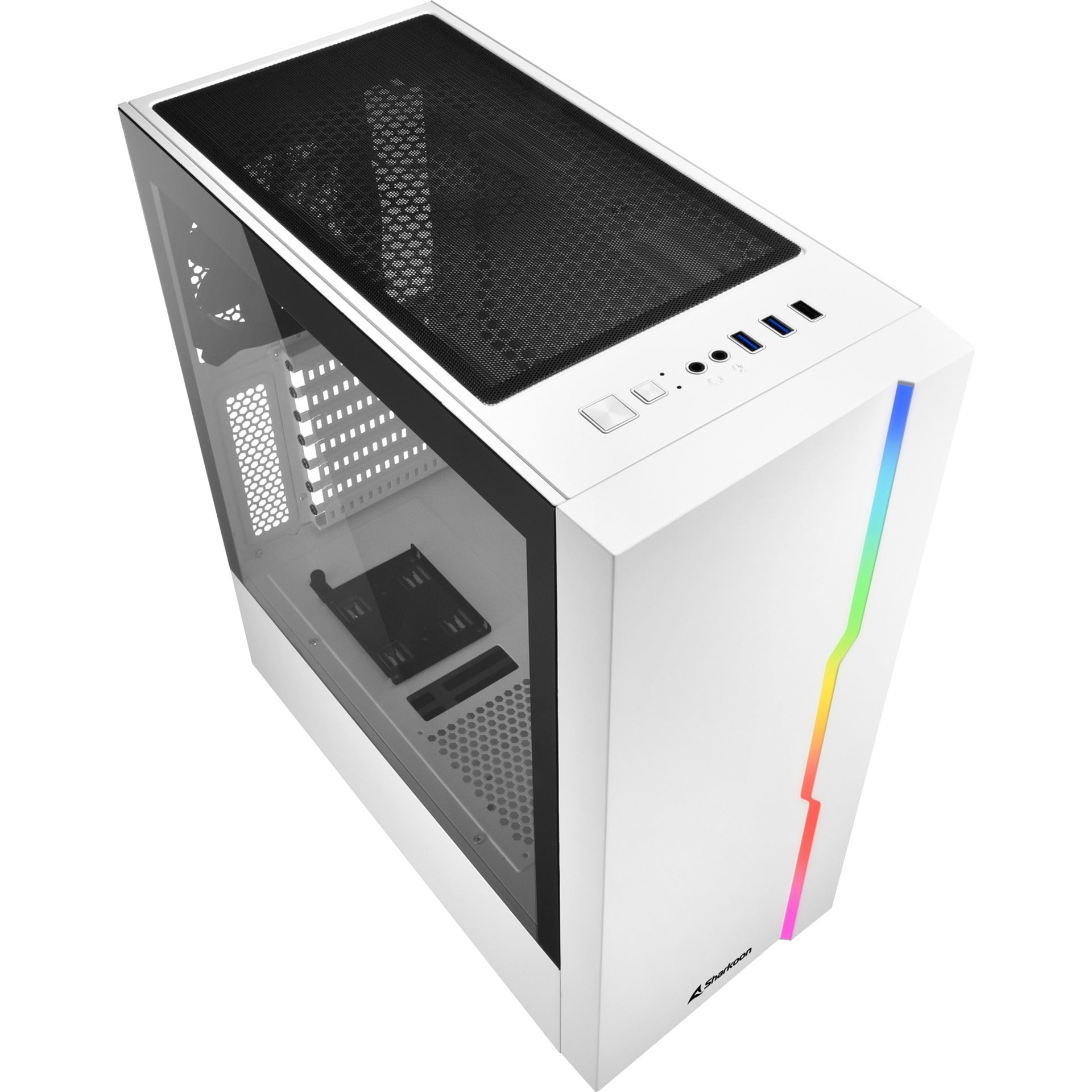 Sharkoon rgb slider midi tower behuizing (wit | 3x usb-a | rgb | tempered glass)