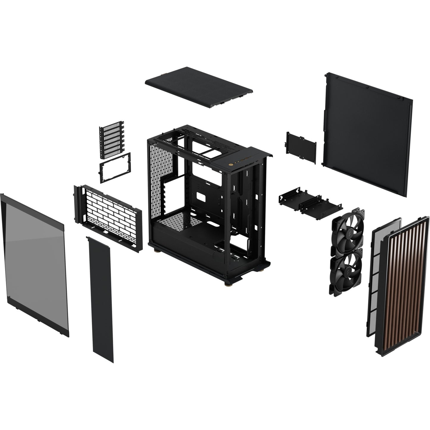 Fractal design north midi tower behuizing (zwart houtkleur | 2x usb-a | 1x usb-c | tempered glass)