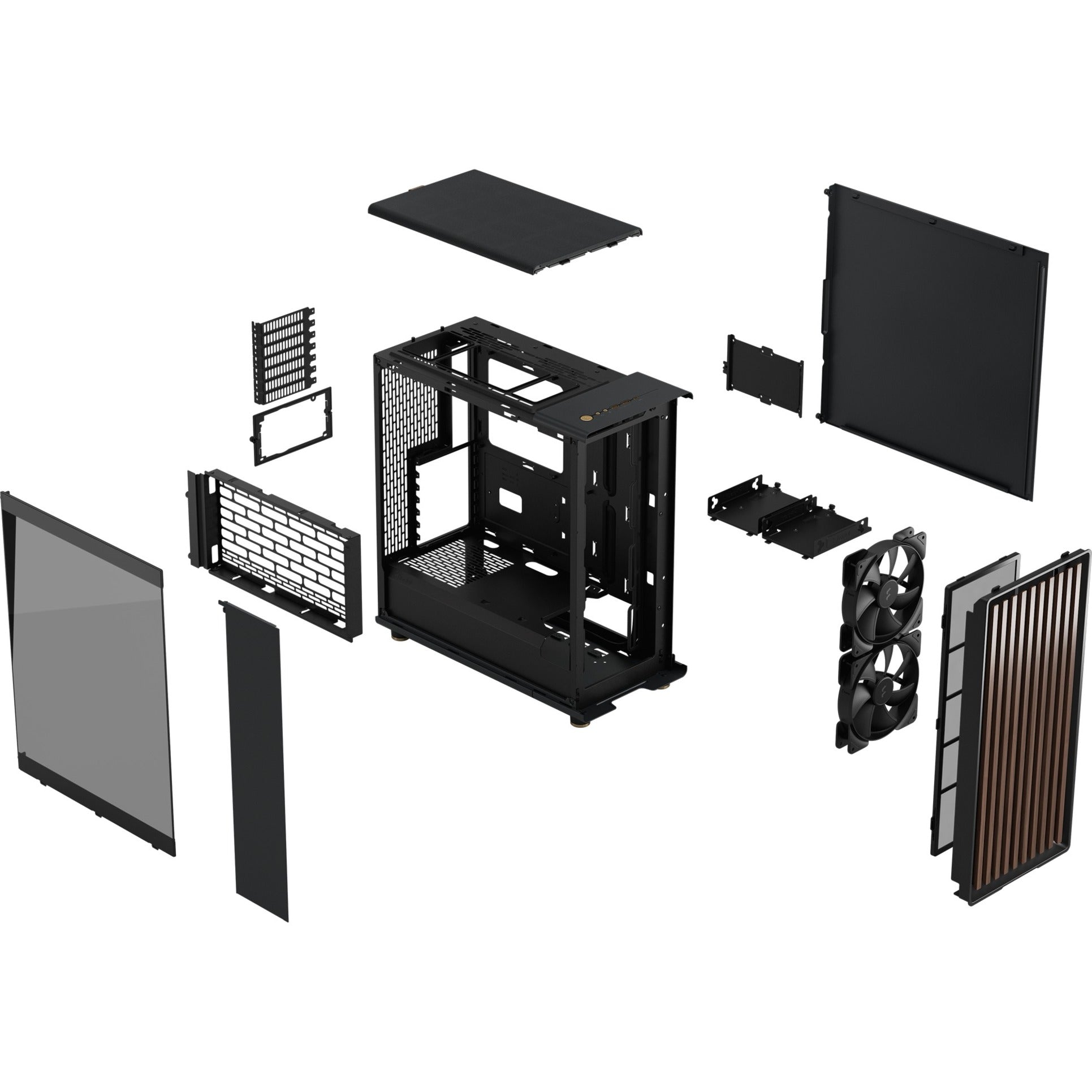 Fractal design north midi tower behuizing (zwart houtkleur | 2x usb-a | 1x usb-c | tempered glass)