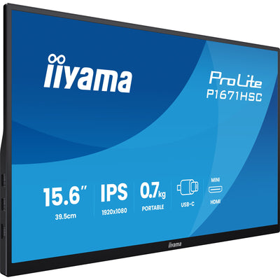 Iiyama prolite p1671hsc-b1 15.6 monitor (zwart (mat), mini-hdmi (type-c), 2x usb-c)