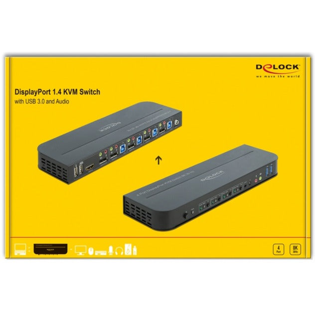 Delock displayport 1.4 kvm switch kvm-switch (zwart, 8k 30 hz, usb 3.0, audio)
