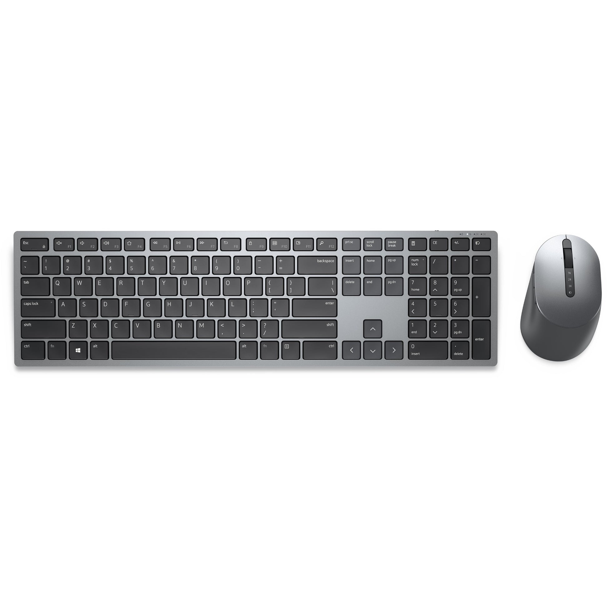 Dell premier multi-device draadloos toetsenbord en draadloze muis - km7321w desktopset (grijs, us lay-out (qwerty), 100%, bluetooth 5.0, dpi:1000 - 4000)