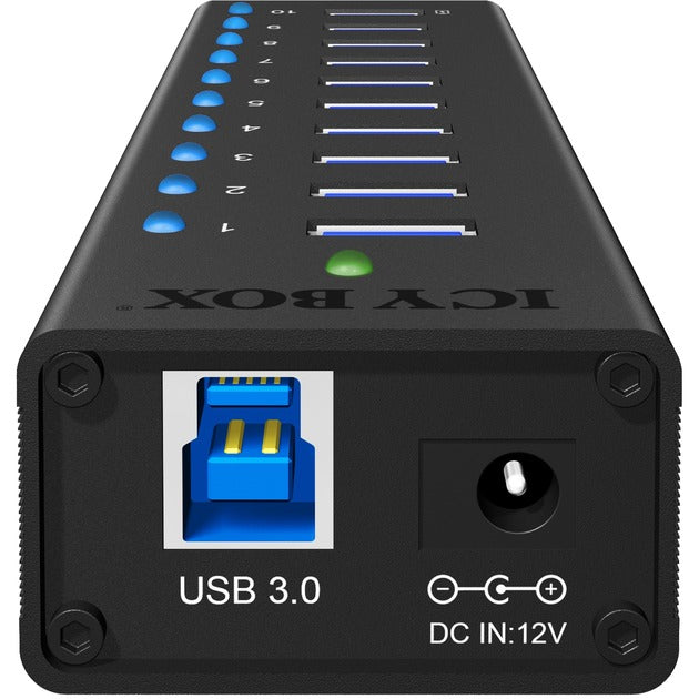 Icy box ib-ac6110 usb-hub (zwart, 10x usb 3.0 poorten)