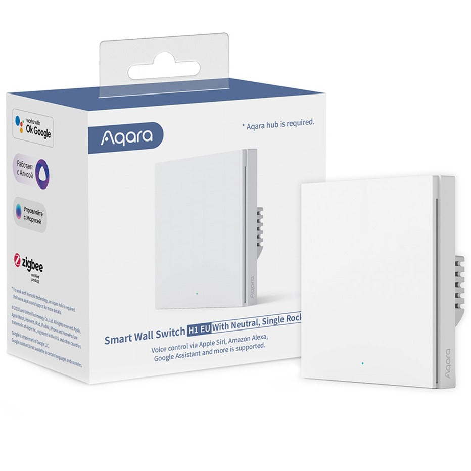 Aqara smart wall switch h1 (with neutral, single rocker) - zigbee 3.0 - enkele schakelaar - één knop - met nuldraad