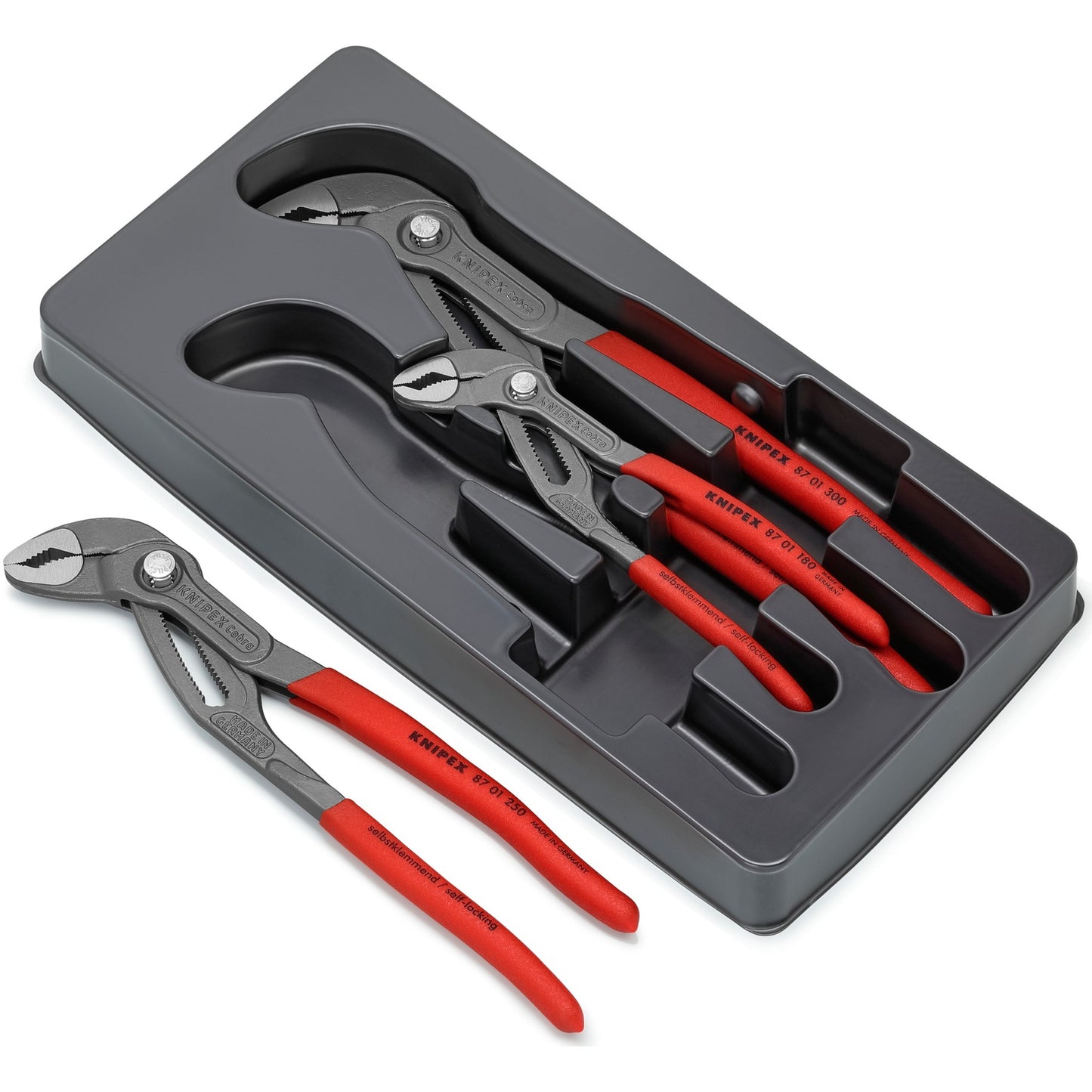 Knipex cobra waterpomptangenset werkplaats 3-delig instelling met druk op de knop, zelfklemmend effect, fijnafstelling
