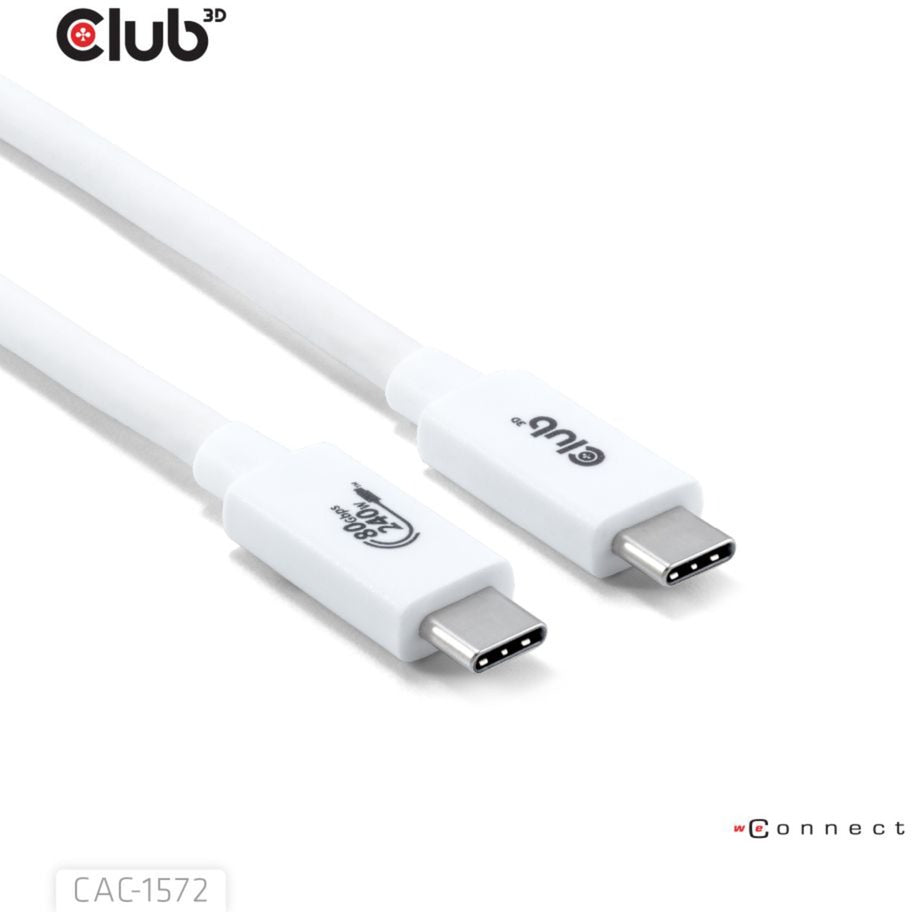 Club 3d usb-c 80gbps certified 240w 8k 240hz kabel (wit, 1.2m)