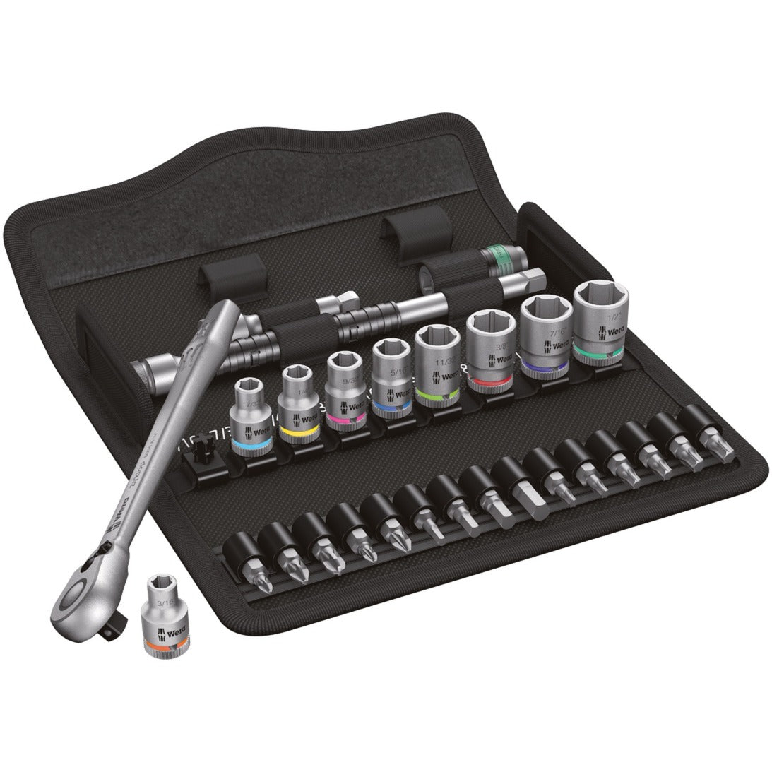 Wera 8100 sa 11 zyklop metal-ratelset, 28‑delig gereedschapsset (omschakelpal, 1 4 -aandrijving)