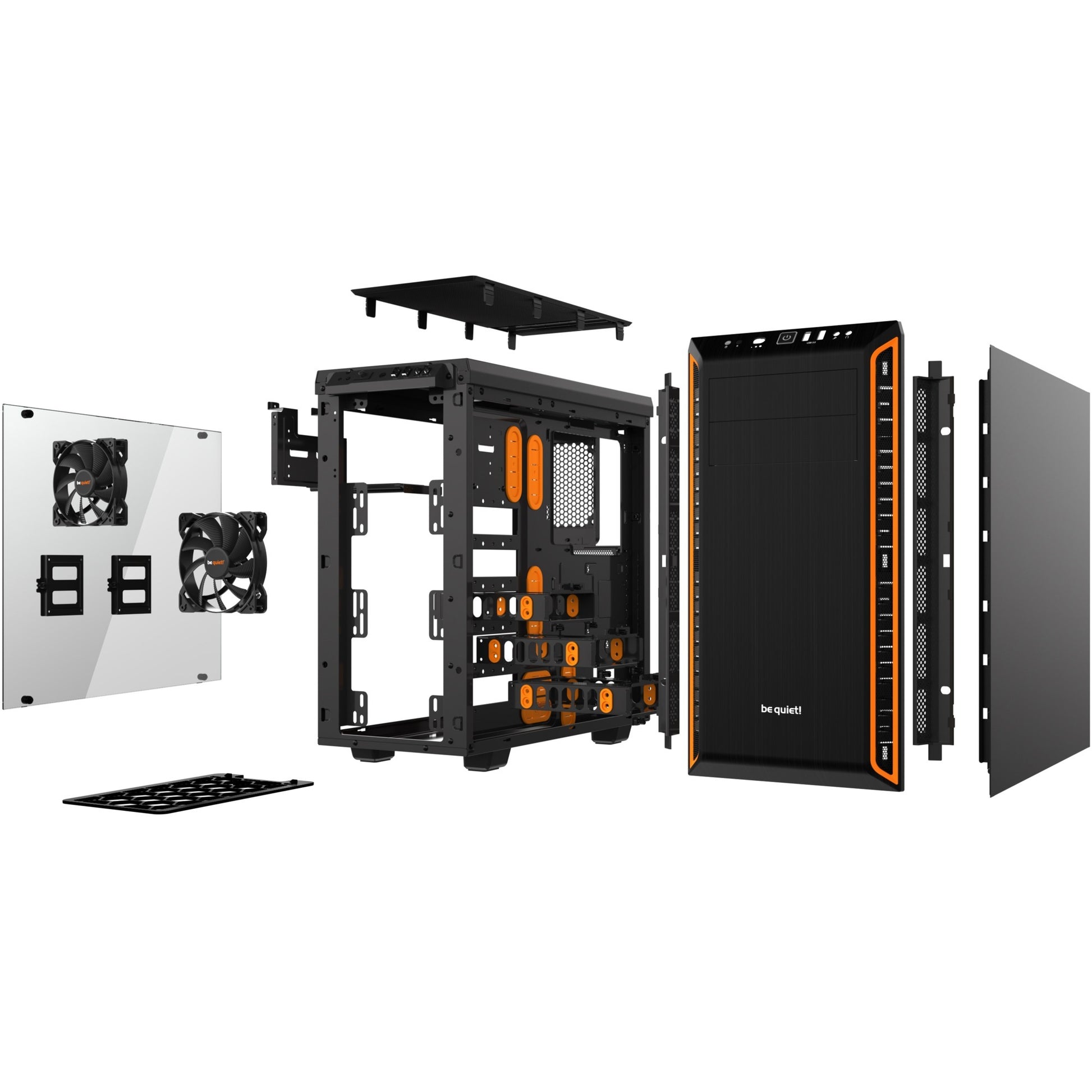 Be quiet! pure base 600 window midi tower behuizing (zwart oranje | 2x usb-a | tempered glass)