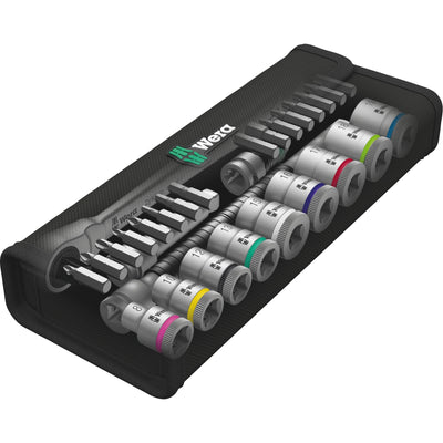 Wera 8100 sb 8 zyklop metal-ratelset, 29‑delig gereedschapsset (zwart zilver, omschakelpal, 3 8 -aandrijving, metrisch)
