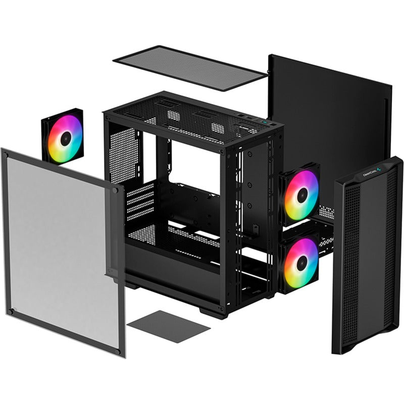 Deepcool cc360 argb mini tower behuizing (zwart | 2x usb-a | rgb | tempered glass)