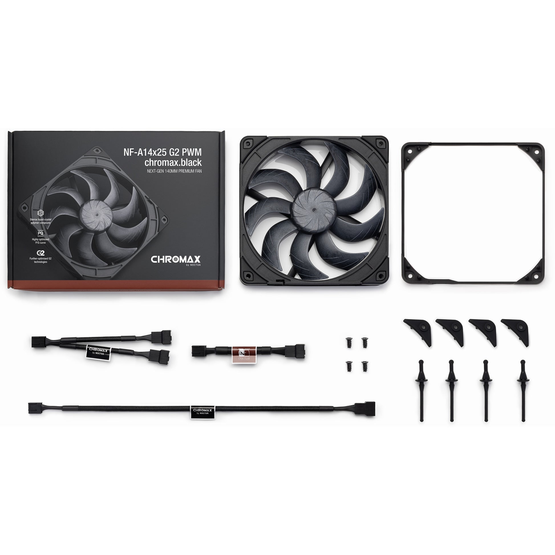 Noctua nf-a14x25 g2 pwm chromax.black case fan (zwart, 140 x 140 x 25 mm)