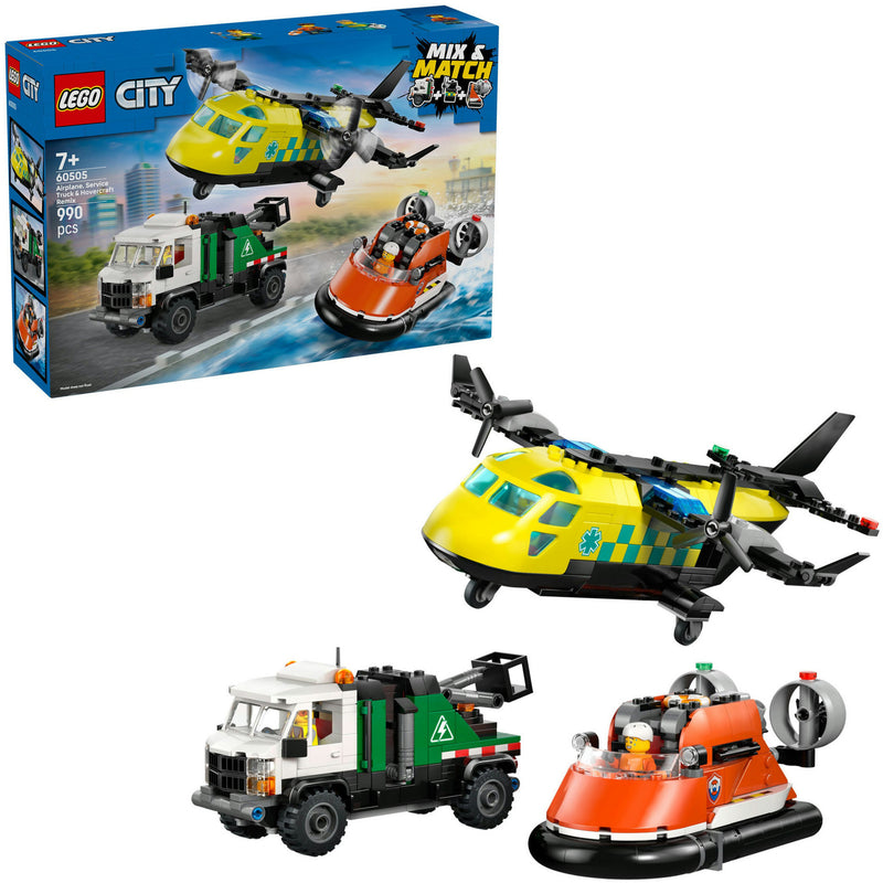 Lego city - vliegtuig, servicewagen en hovercraft remix constructiespeelgoed (60505)