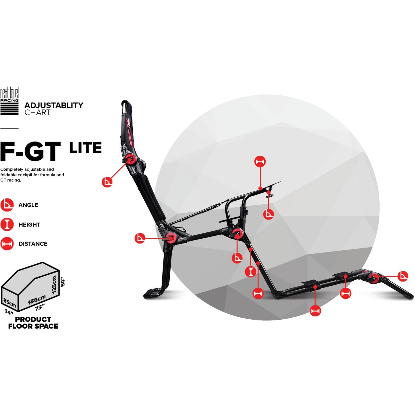Next level racing f-gt lite foldable racing simulator (zwart rood)