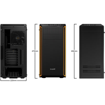 Be quiet! pure base 600 window midi tower behuizing (zwart oranje | 2x usb-a | tempered glass)