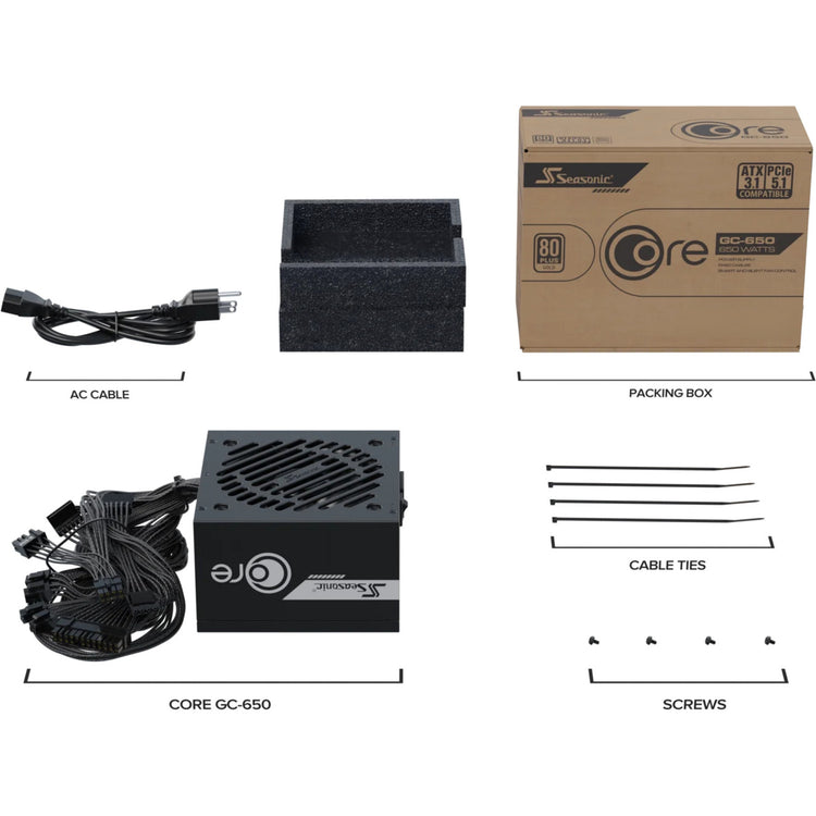 Seasonic core gc-650 atx 3.1 650 watt voeding (zwart, 2x pcie)