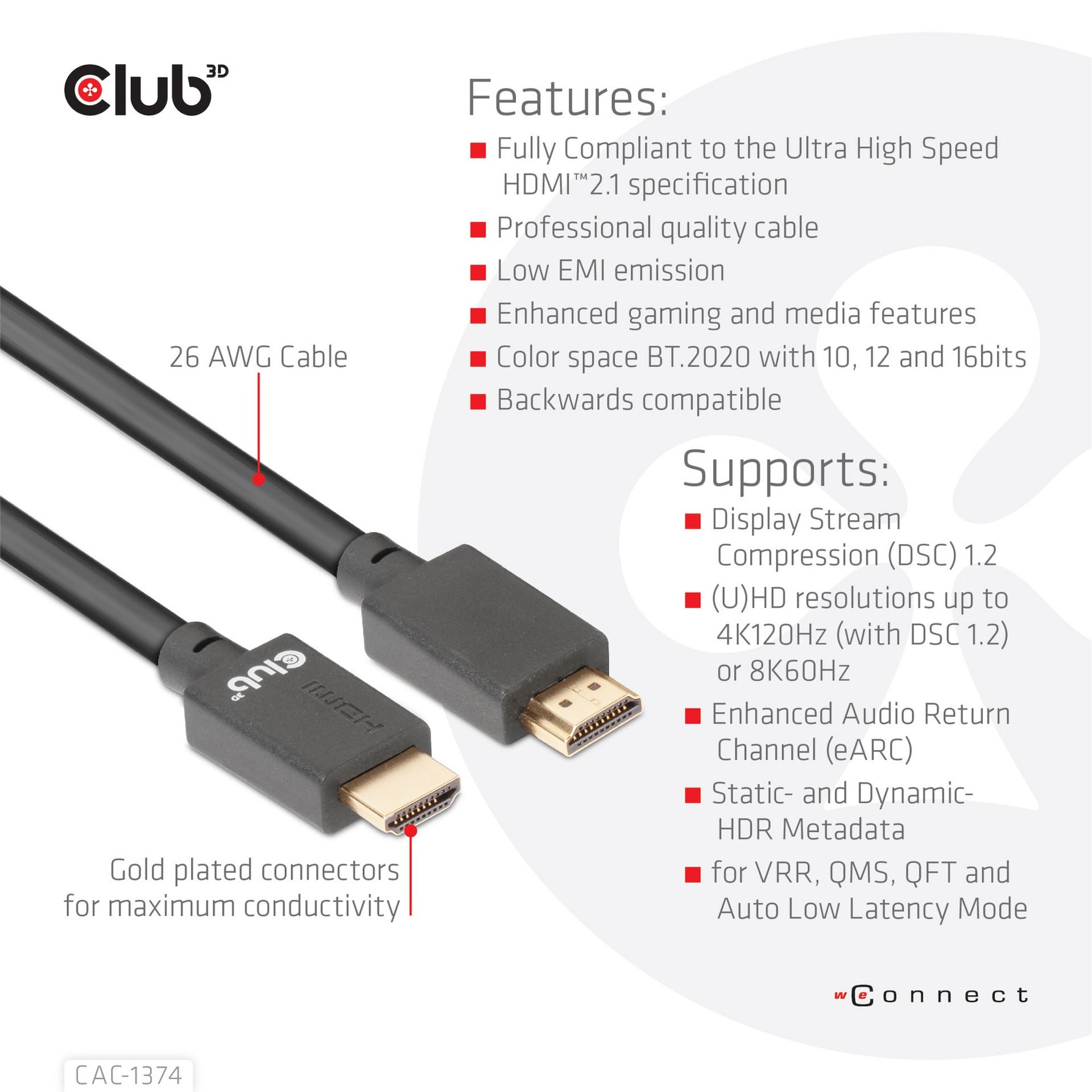 Club 3d gecertificeerde ultra high speed hdmi 2.1 kabel (zwart, 4 meter, 8k)