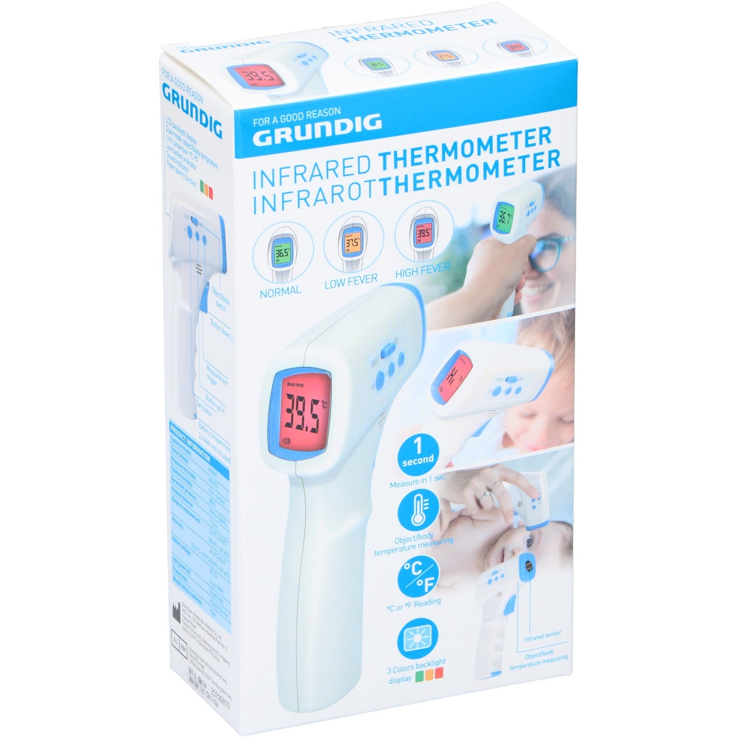 Grundig infrarood koortsthermometer (wit lichtblauw)