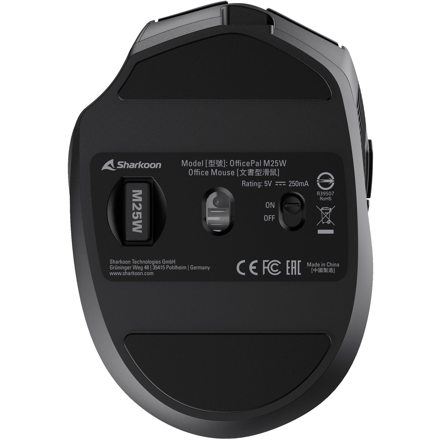 Sharkoon officepal m25w muis (zwart, 400 - 4000 dpi, rgb, 2,4 ghz usb)