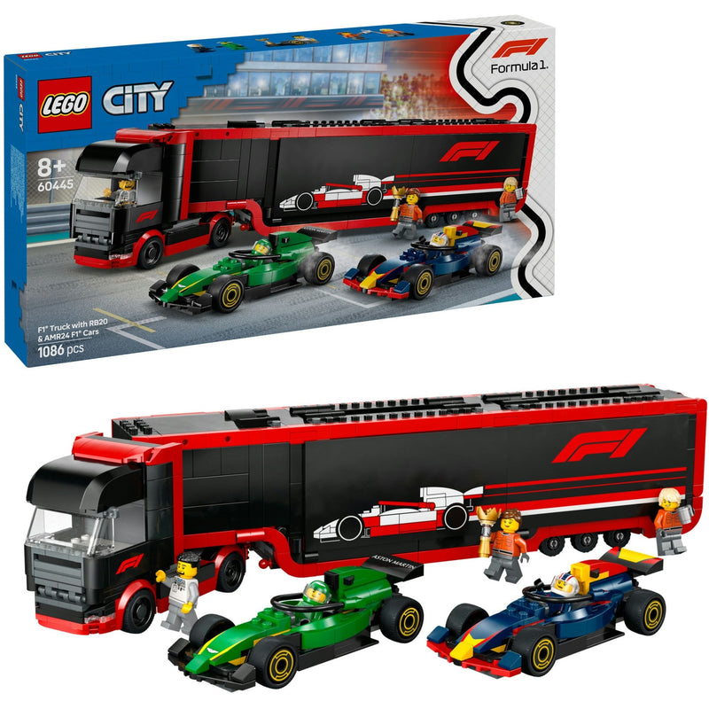 Lego city f1 truck met rb20 en amr24 f1® auto's speelset - 60445