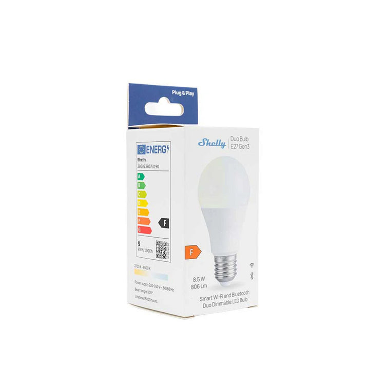 Shelly duo bulb e27 gen3 ledlamp (wit, 2700-6500k, wifi, bluetooth, dimbaar)