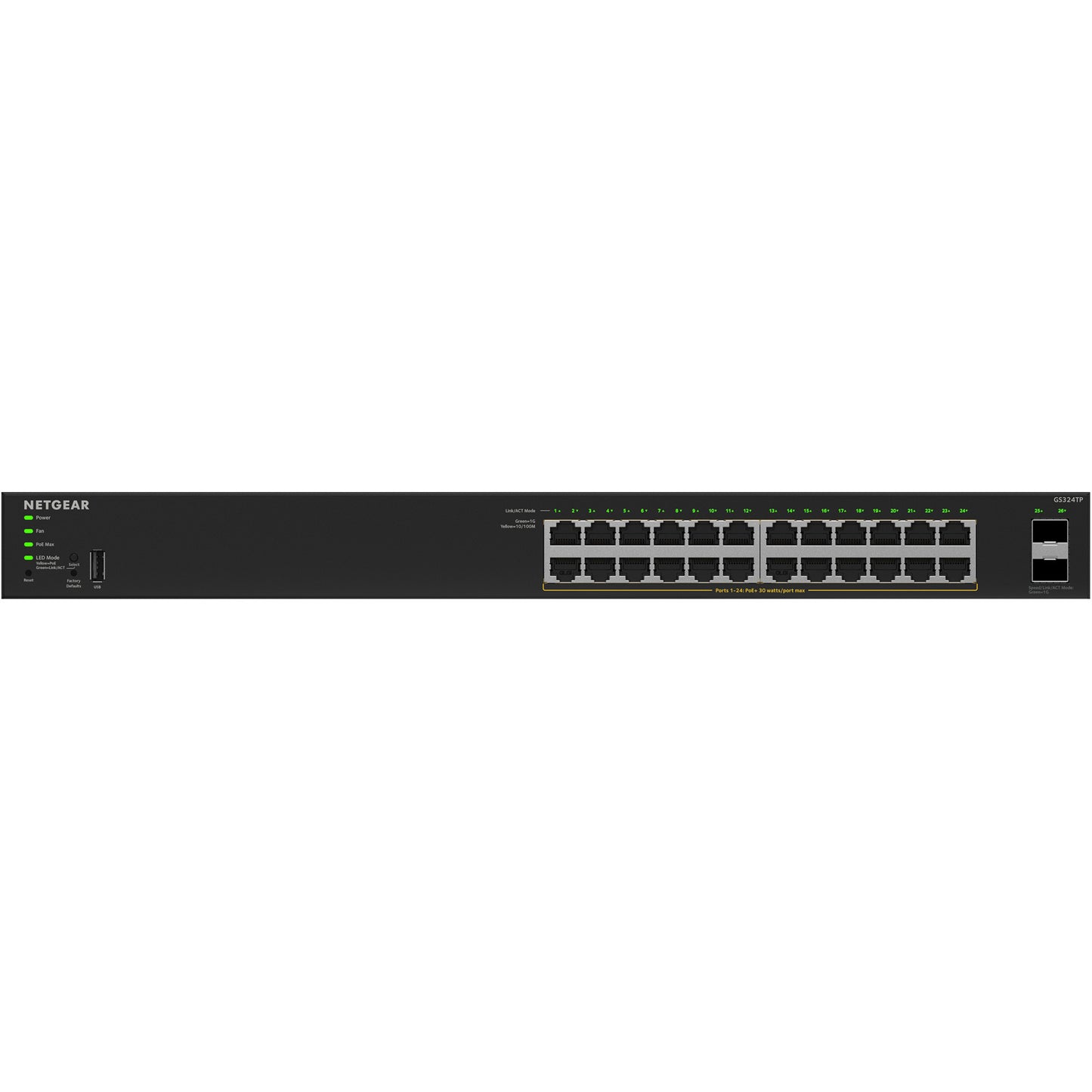 Netgear gs324tpv2 switch (zwart, 190w poe budget)