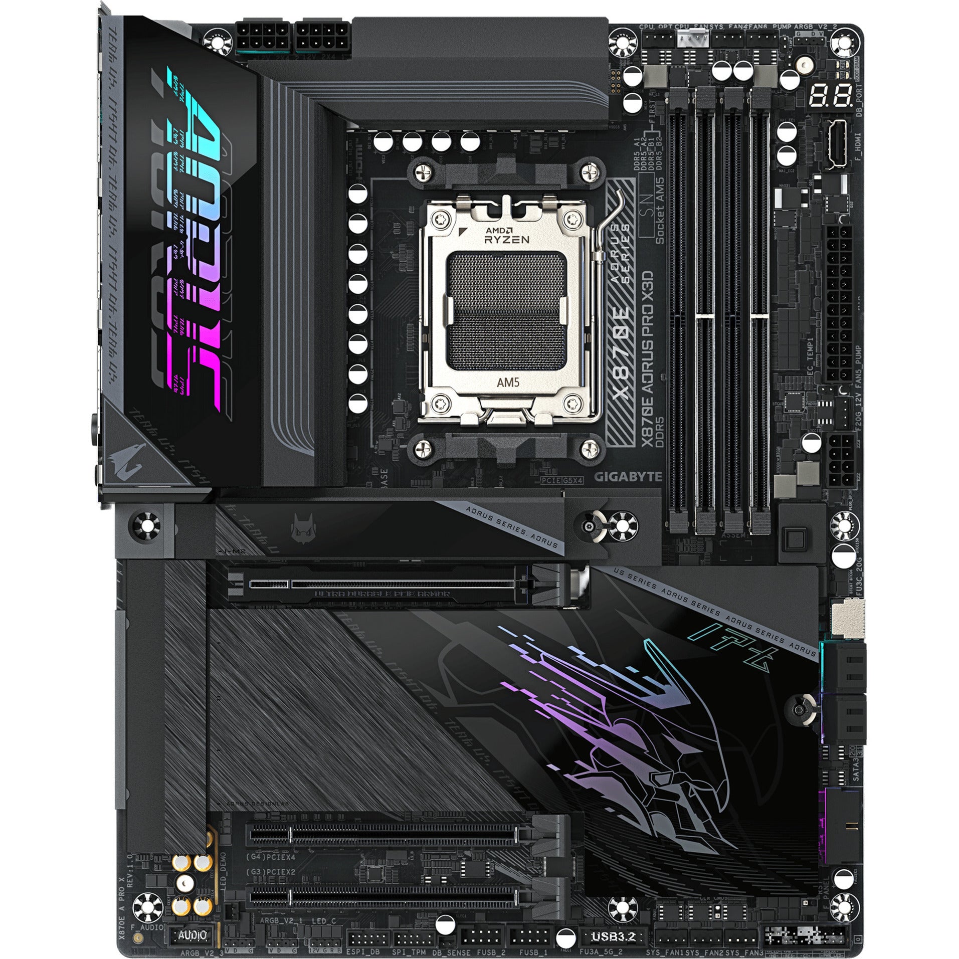 Gigabyte x870e aorus pro x3d socket am5 moederbord (zwart, raid, 5gb-lan, wi-fi 7, bt, sound, atx)