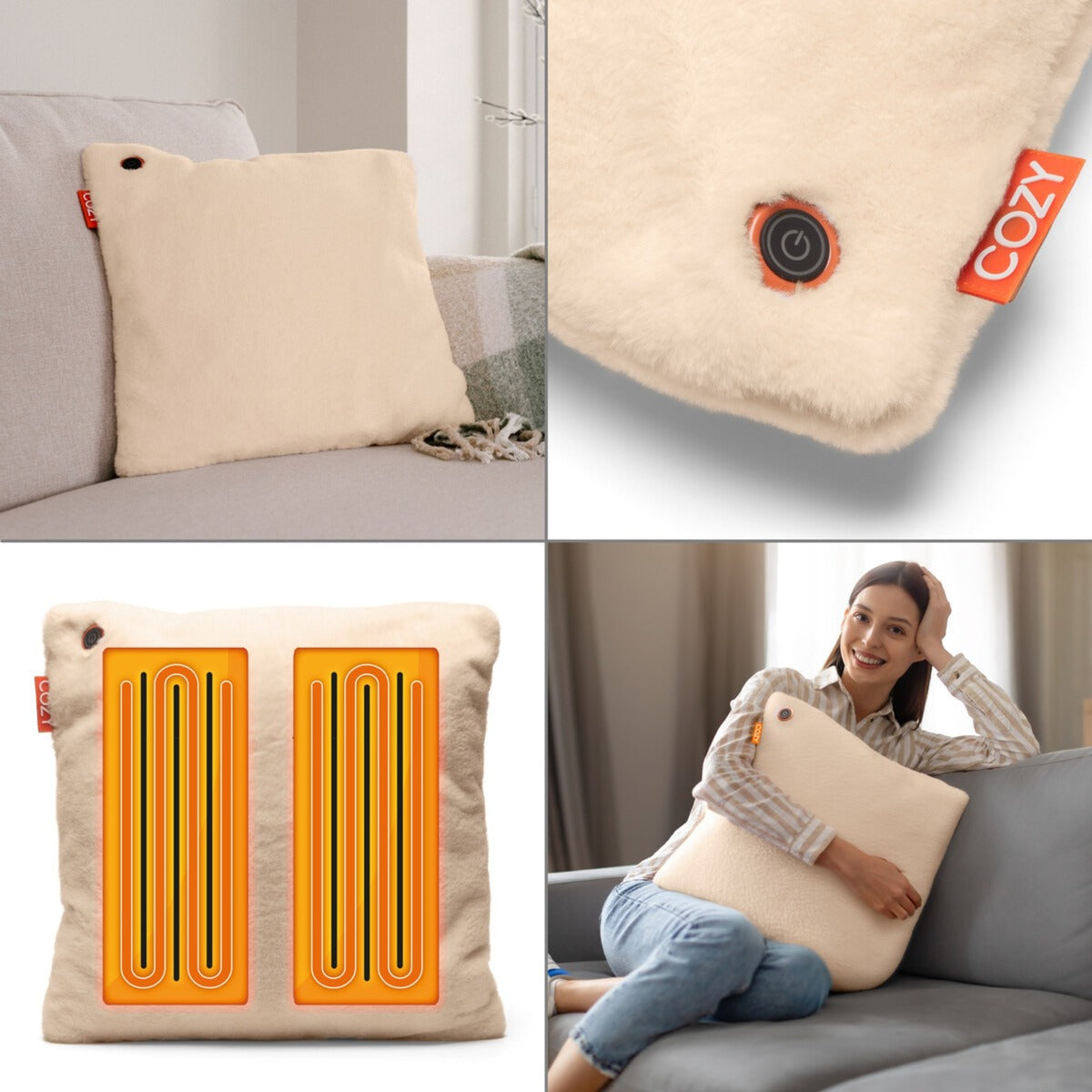 Cozy una teddy 45 x 45 cm draadloos warmtekussen (lichtbeige, powerbank 5000 mah)