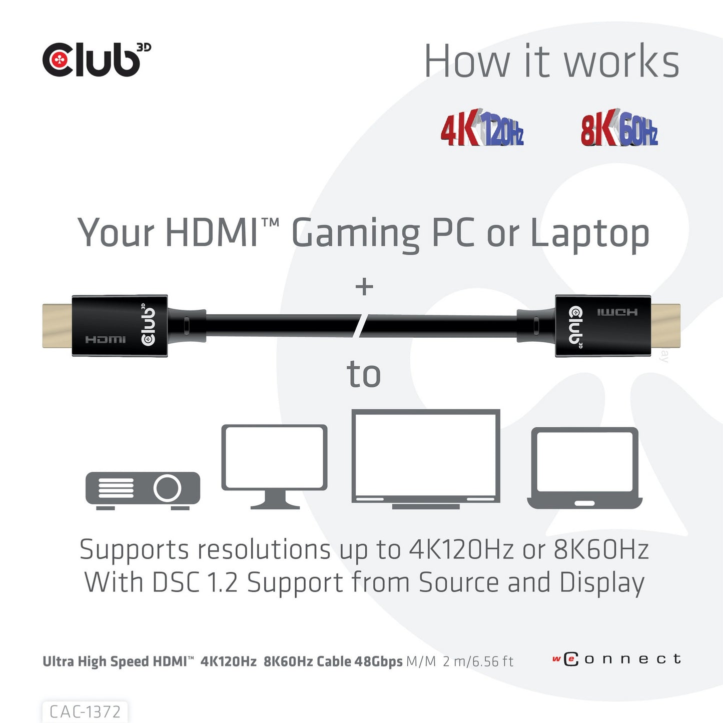 Club 3d gecertificeerde ultra high speed hdmi 2.1 kabel (zwart, 2 meter, 8k)