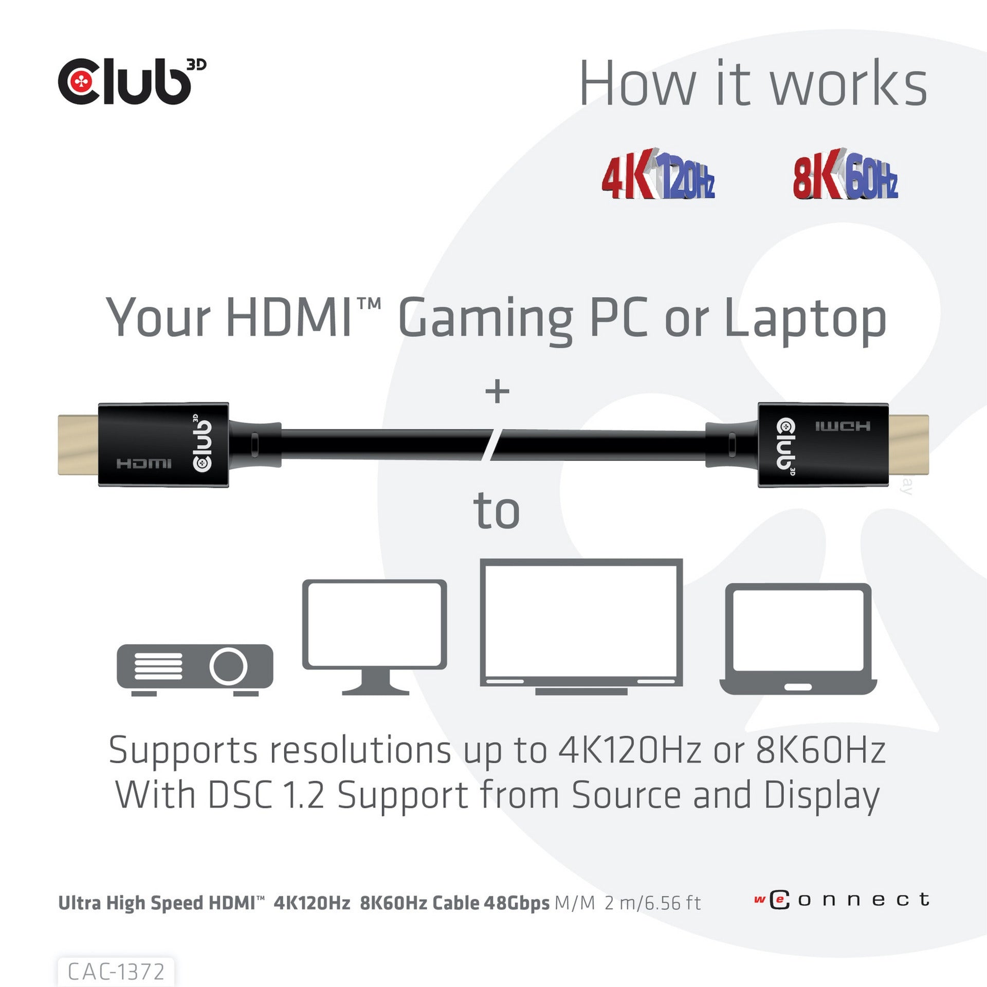 Club 3d gecertificeerde ultra high speed hdmi 2.1 kabel (zwart, 2 meter, 8k)