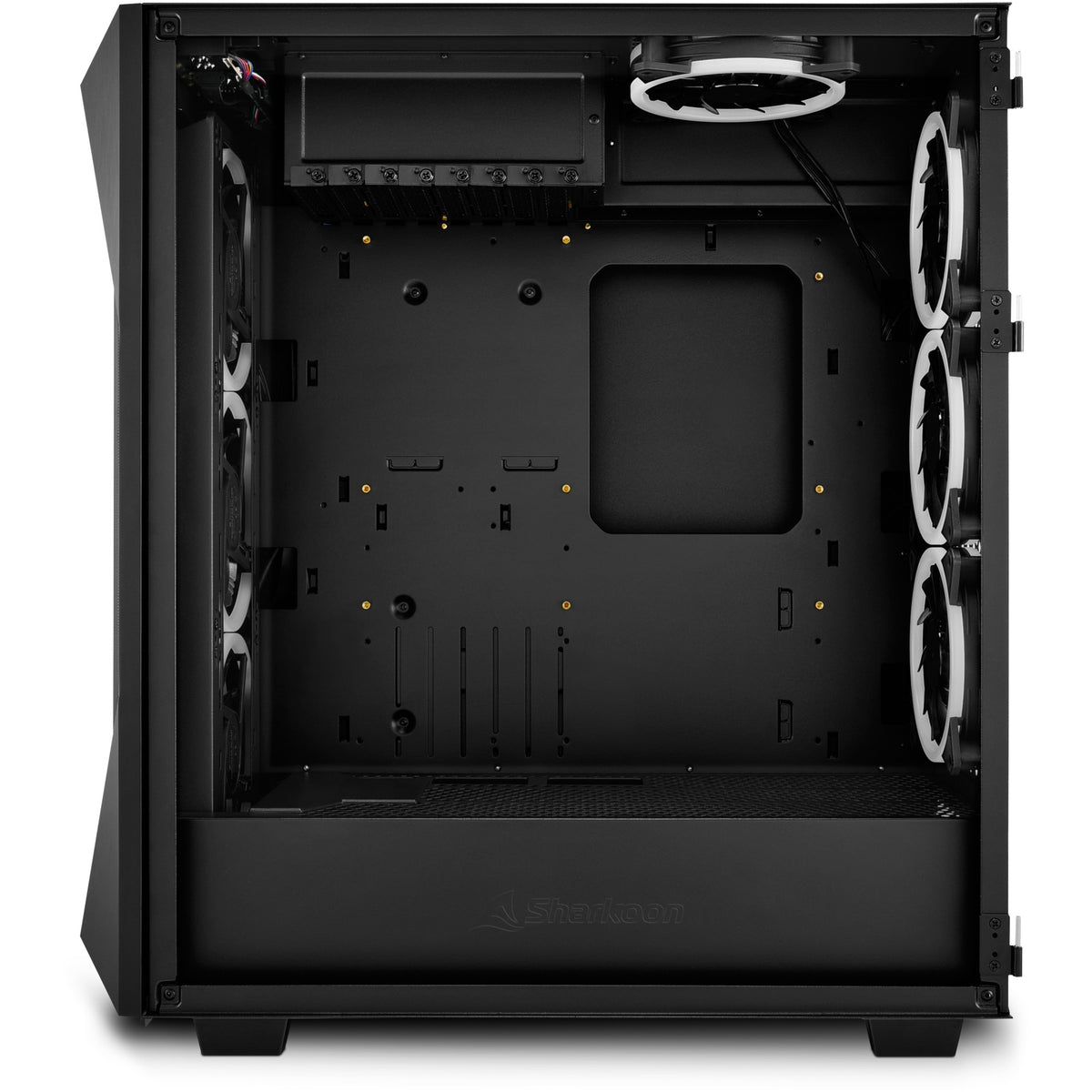 Sharkoon rev300 midi tower behuizing (zwart | 4x usb-a | 1x usb-c | rgb | tempered glass)
