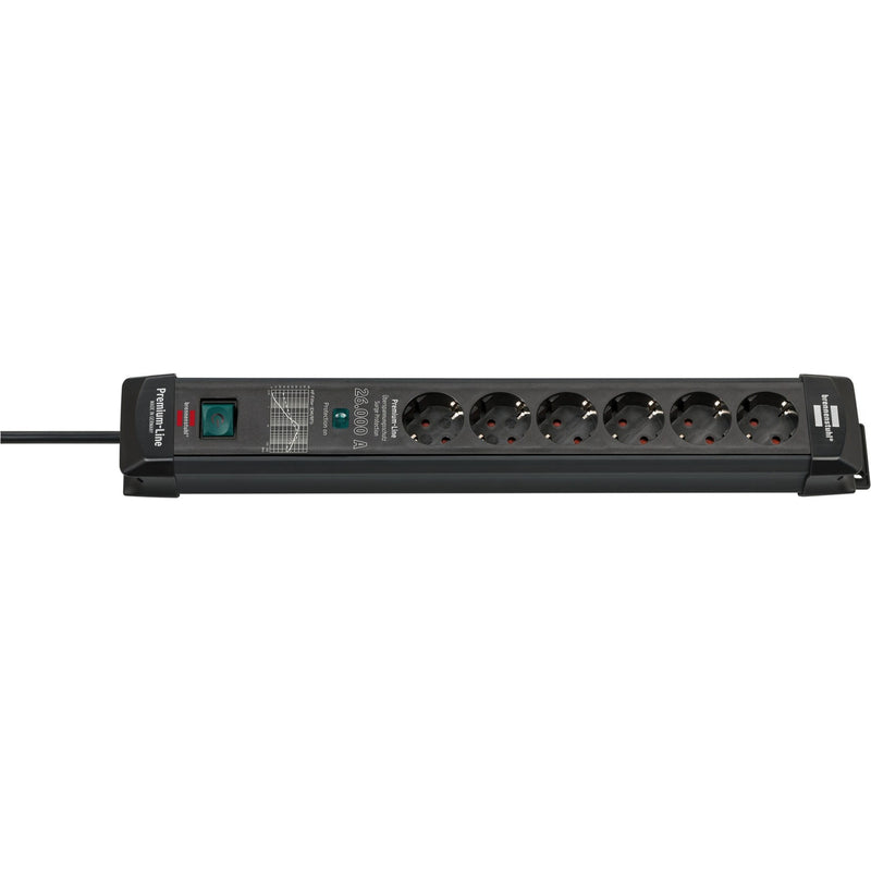 Brennenstuhl premium-line stekkerdoos 6-voudig stekkerdoos (zwart, 1,8 meter, 26.000a overspanningsbeveiliging)